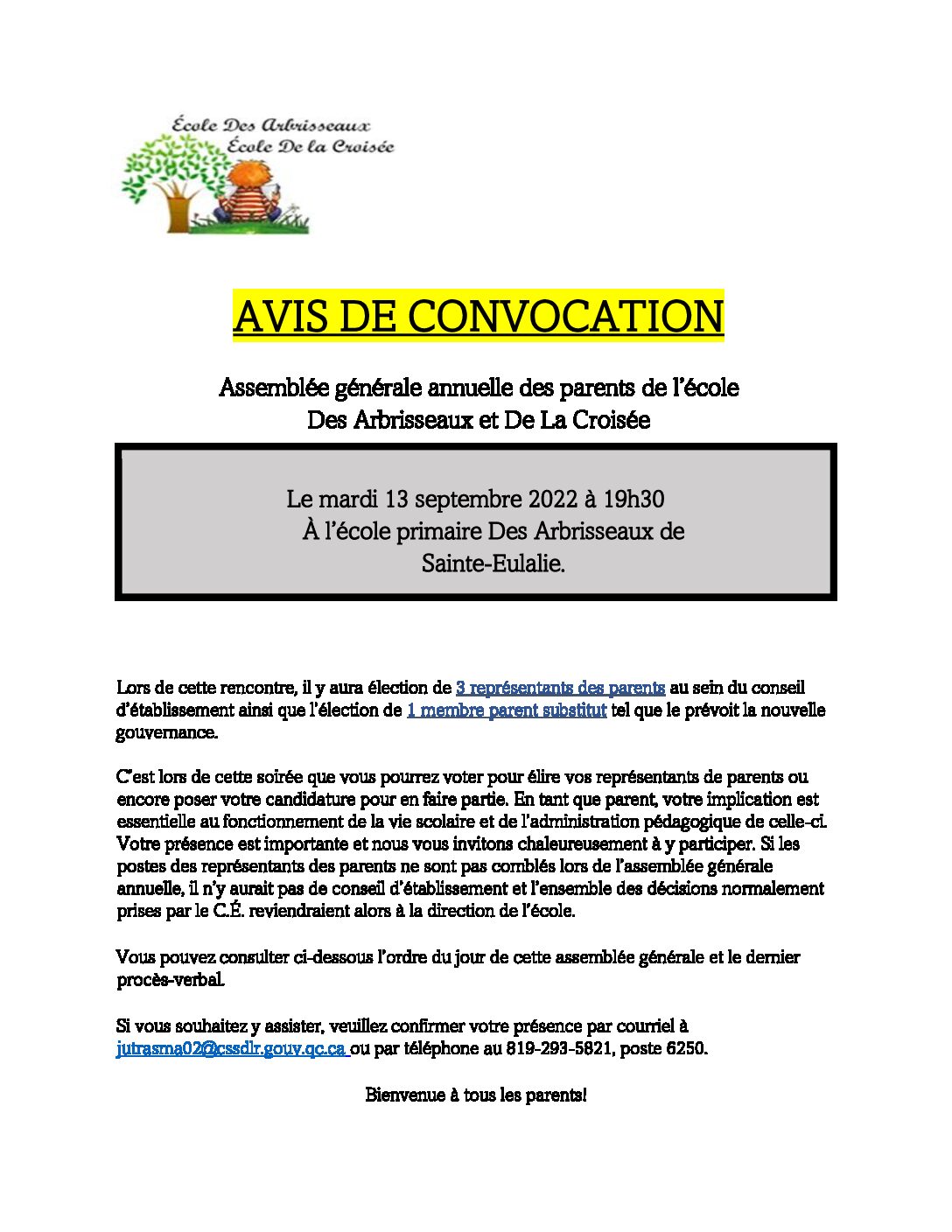 Avis De Convocation 2022 2023 Municipalité De Sainte Eulalie